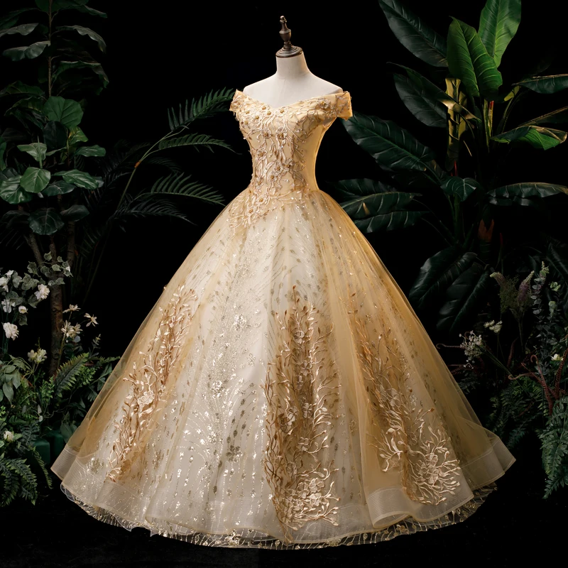 Gold Party Dresses 15 Quinceanera Dress 2024 Off The Shoulder Ball Gown Vintage Lace Quinceanera Gown Plus Size customized - Image 3